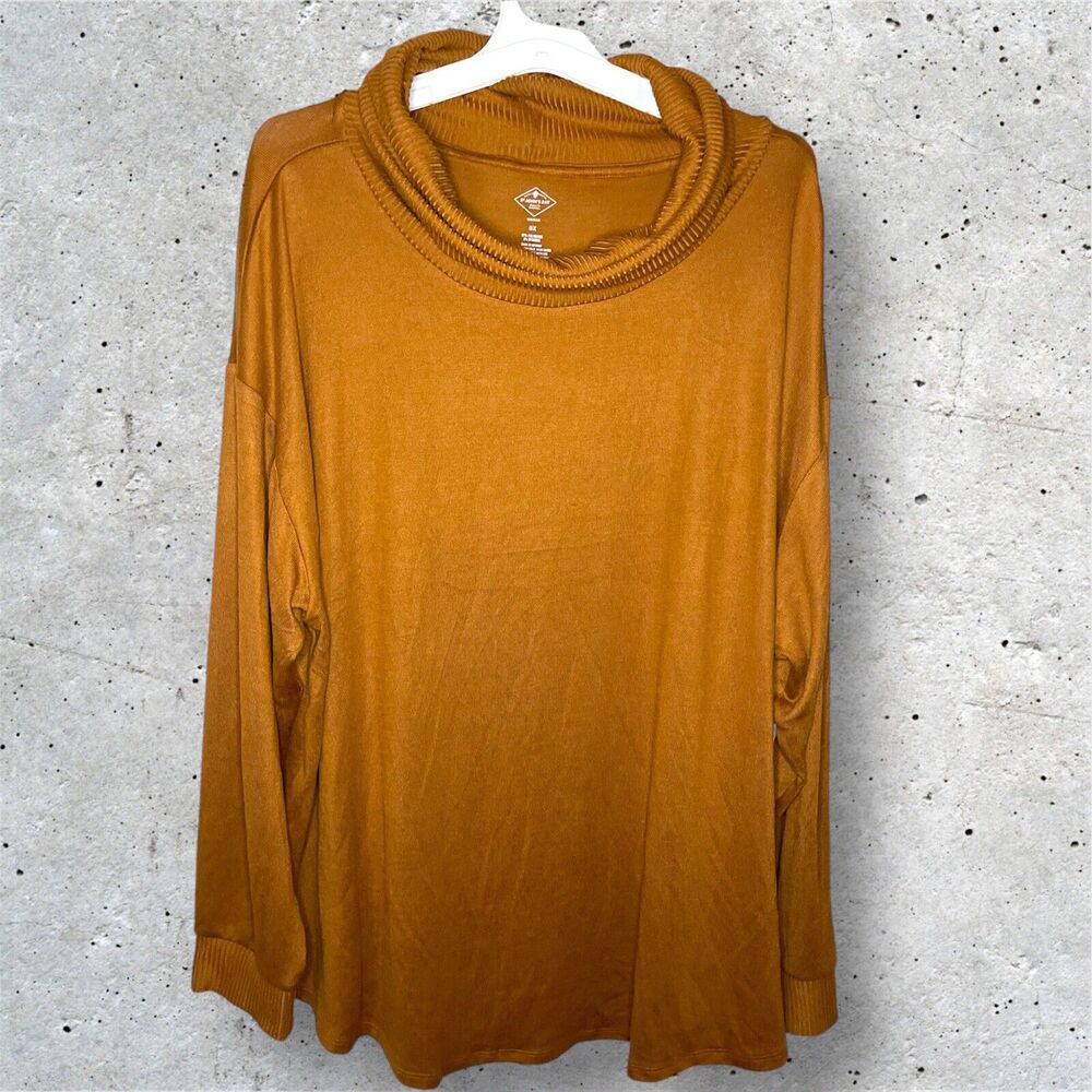 St. Johns Bay Long Sleeve Sweater Womens 3X Plus Cowl Mock Neck Orange Knit Fall